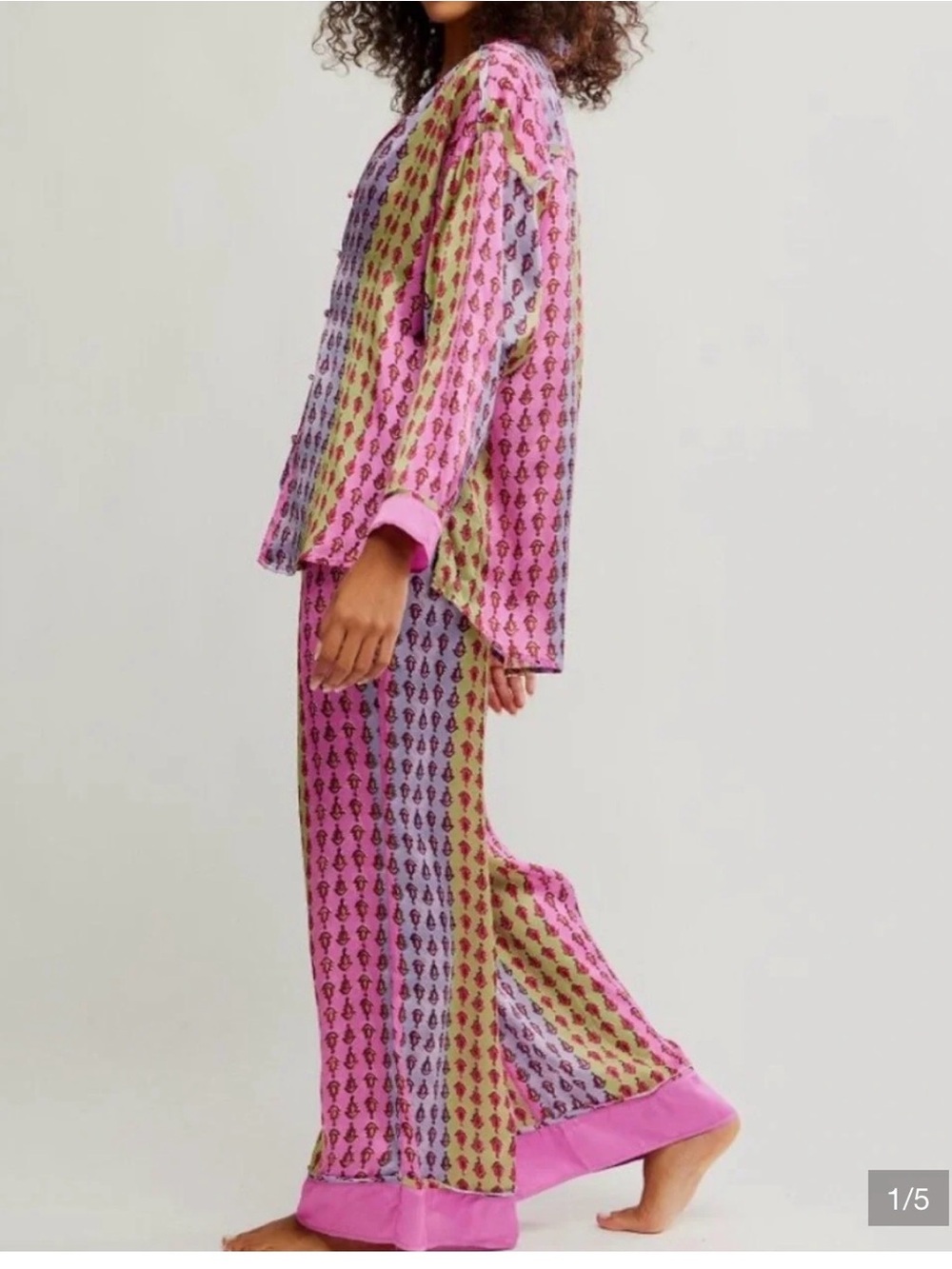 Free People Dreamy Days Printed Satin Pyjama Set Multi Color Separates Medium